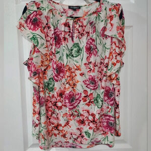Roz & Ali Pink, Green and Orange Floral Sleeveless Blouse in Size 1X